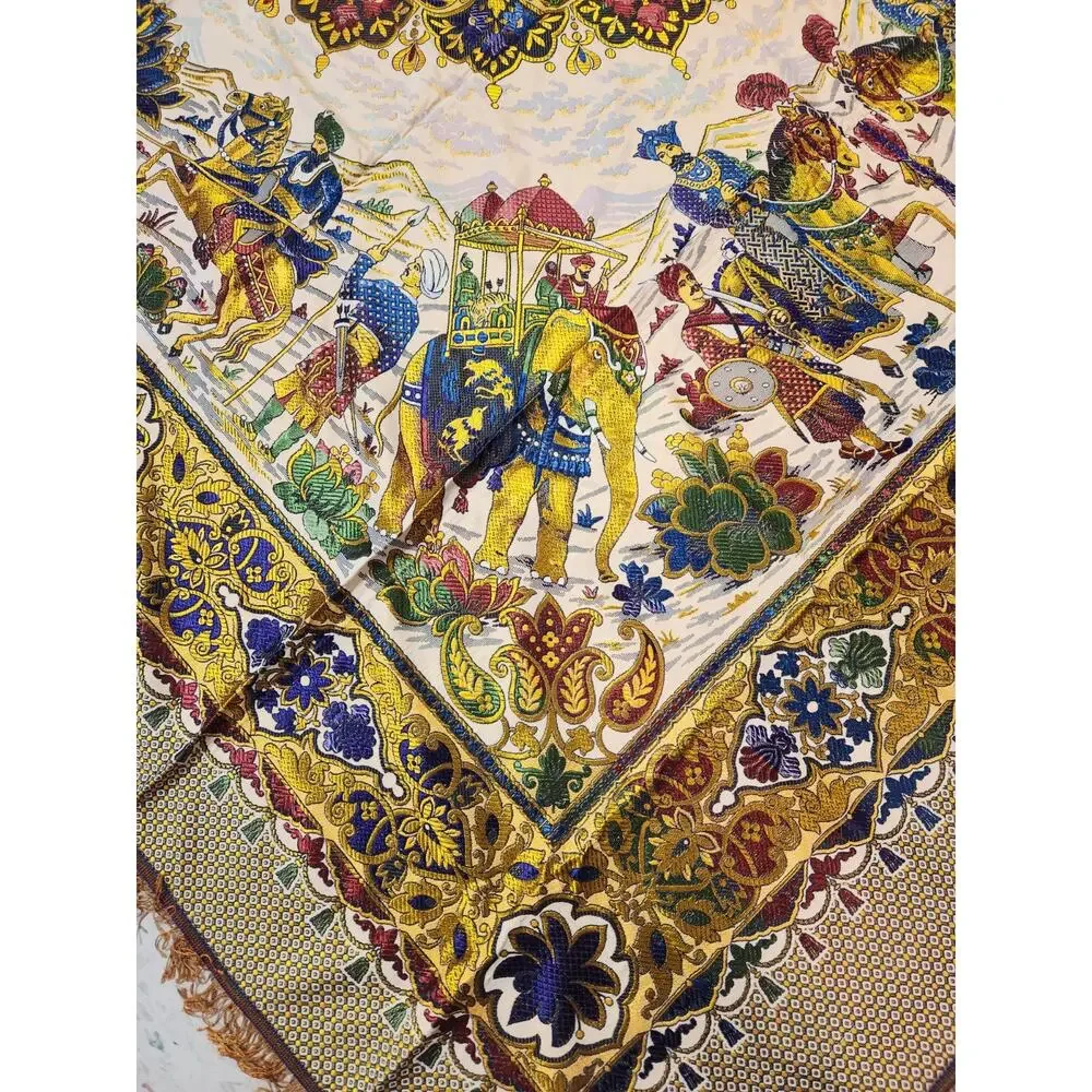 Vtg Indo-Persian silk Tapestry, wall hanging Traditional Hunting Scene 99x76.5